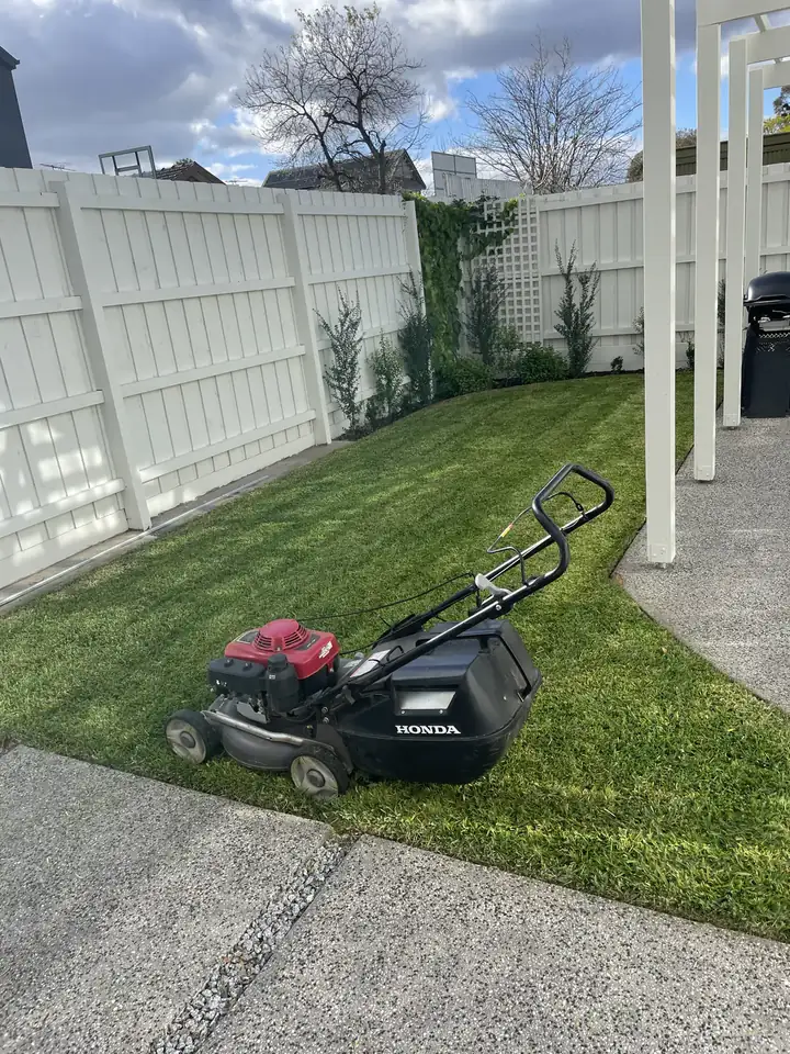 Lawn mower on residential grass